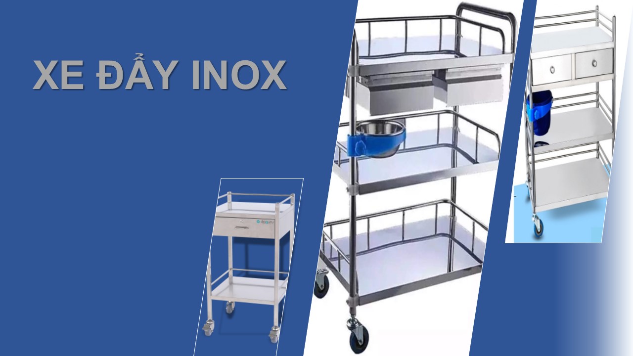 Xe đẩy inox 3 tầng có hộc 40 x 60