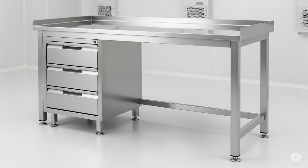 Bàn thao tác inox phòng sạch có 3 ngăn kéo
