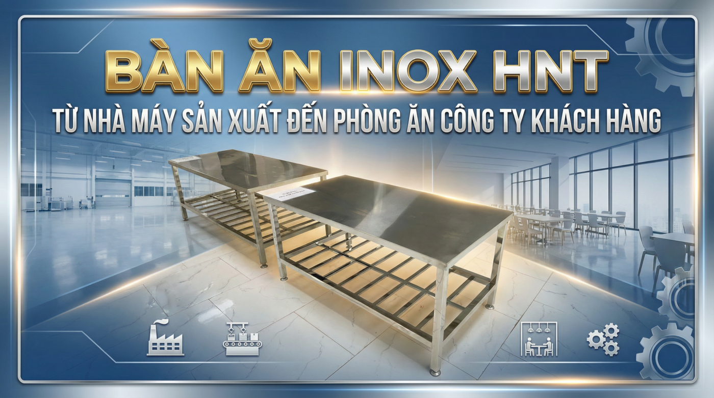 BÀN ĂN INOX HNT – TỪ NHÀ MÁY SẢN XUẤT ĐẾN PHÒNG ĂN CỦA DOANH NGHIỆP KHÁCH HÀNG