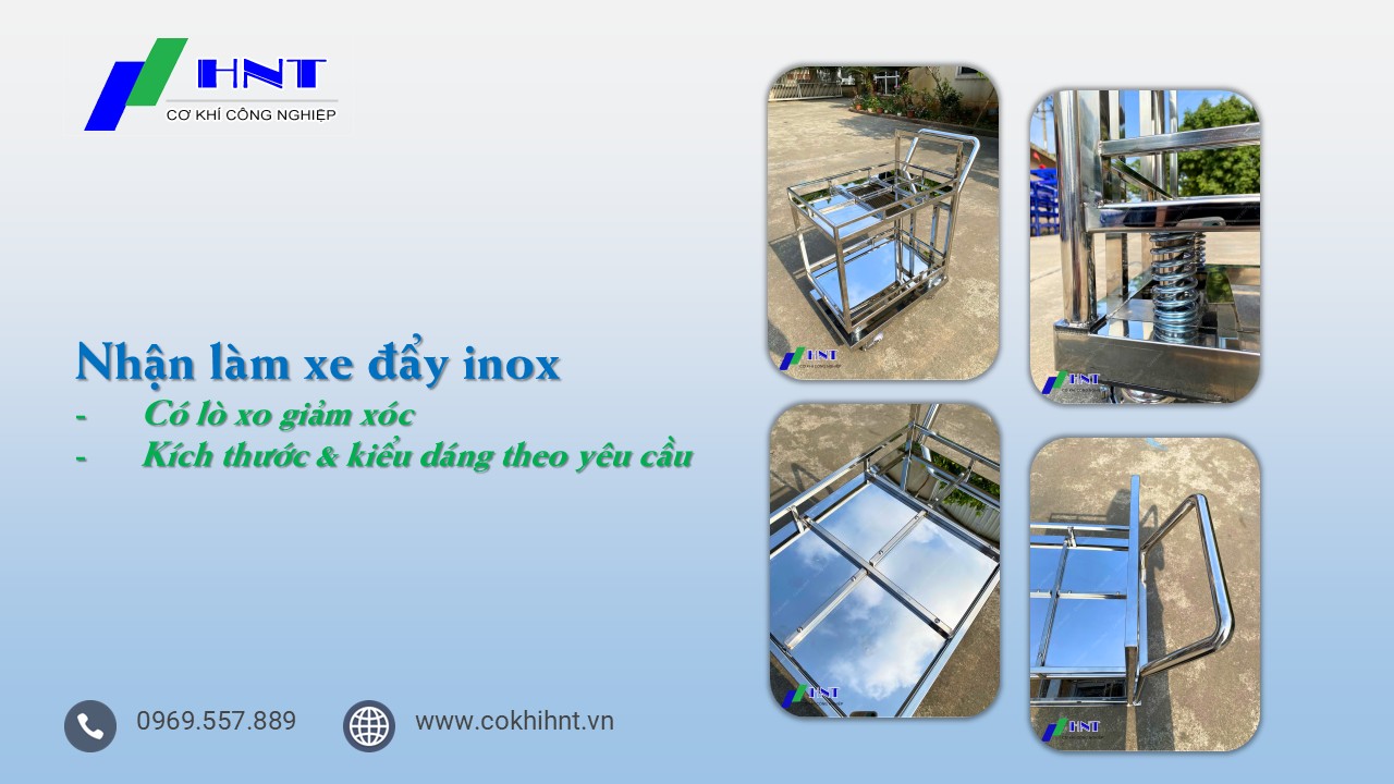 Xe đẩy inox có lò xo giảm xóc HNT