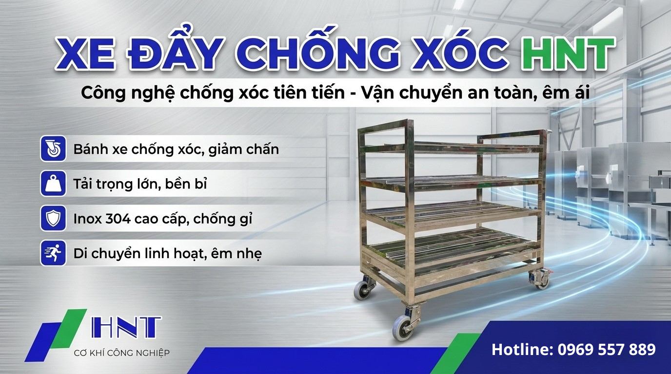 Xe Đẩy Inox Giảm Xóc Công Nghiệp – Giải Pháp Vận Chuyển Êm Ái Cho Nhà Máy