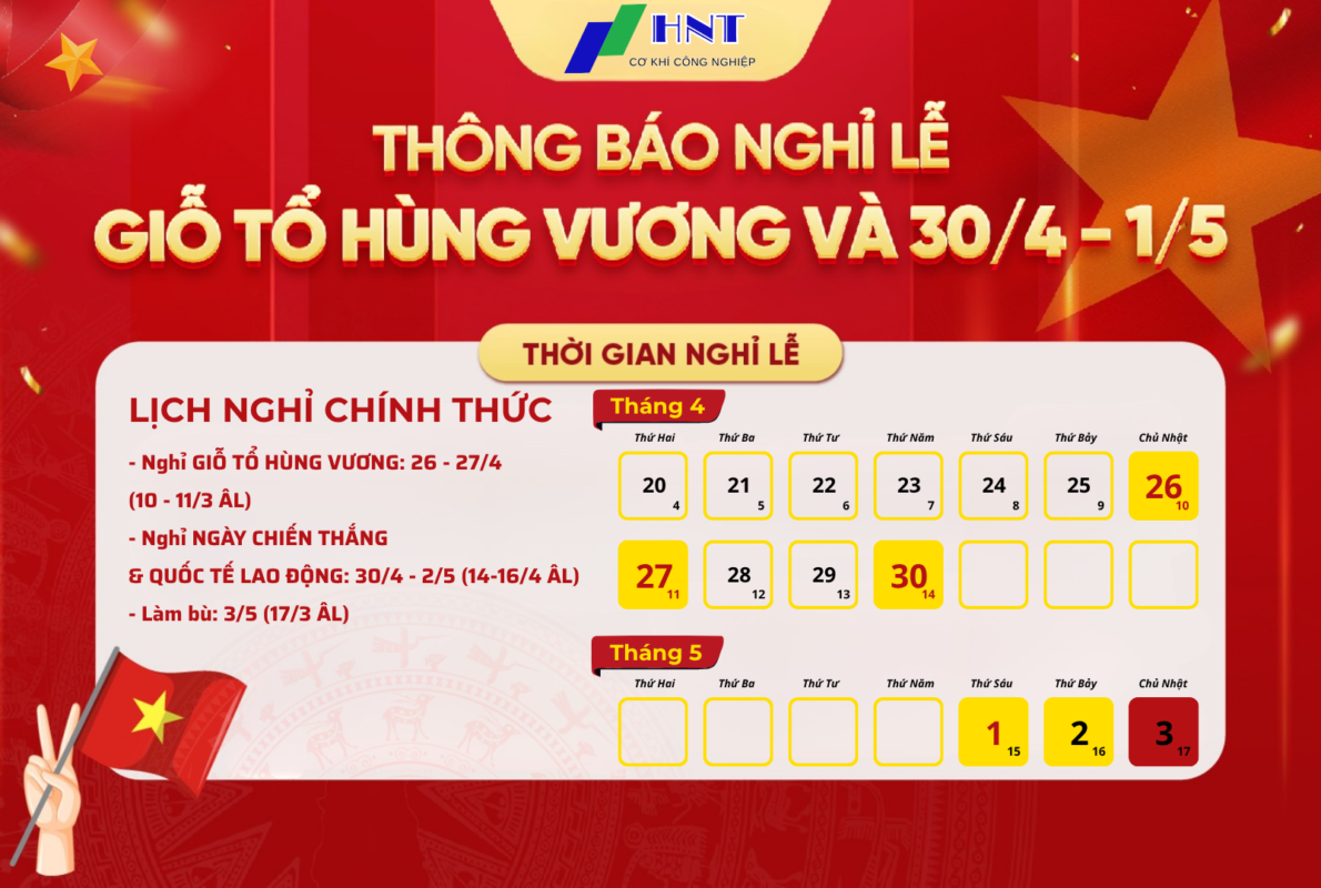 THÔNG BÁO LỊCH NGHỈ LỄ - GIỖ TỔ HÙNG VƯƠNG & 30/4-1/5