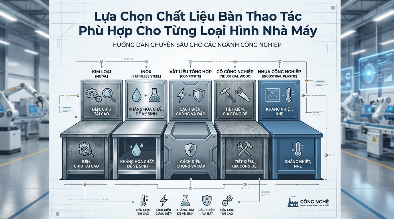 Lựa Chọn Chất Liệu Bàn Thao Tác Phù Hợp Cho Từng Loại Hình Nhà Máy