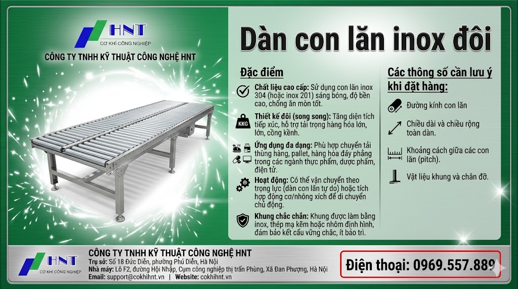 Dàn con lăn inox đôi