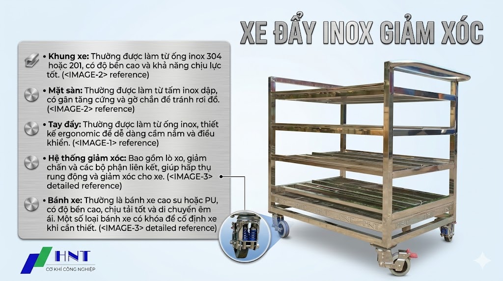 Xe đẩy inox giảm xóc theo yêu cầu
