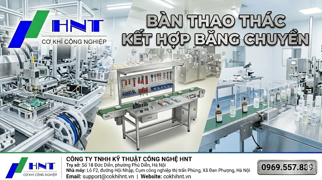 Bàn thao tác kết hợp băng chuyền: Giải pháp tối ưu dây chuyền sản xuất
