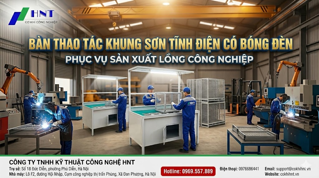 Bàn thao tác khung sơn tĩnh điện tích hợp lỗ xả rác