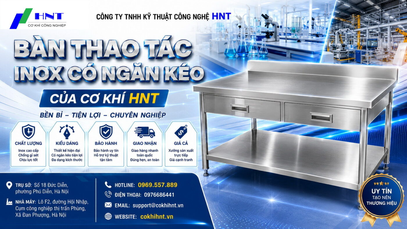 Bàn thao tác inox có ngăn kéo - Giải pháp tối ưu cho nhà xưởng hiện đại