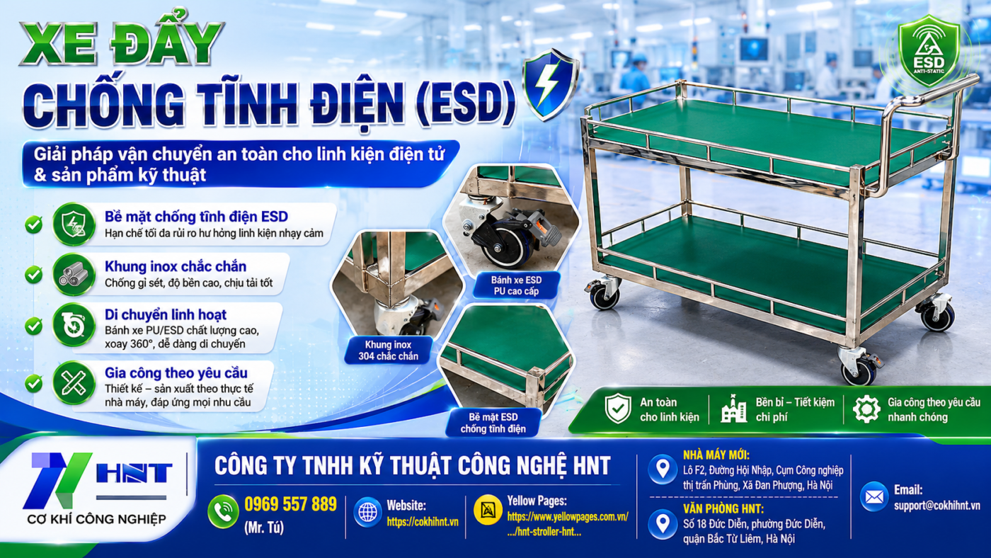 Xe đẩy chống tĩnh điện là một giải pháp quan trọng trong ngành công nghiệp điện tử