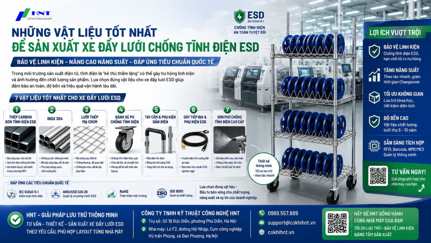 Những vật liệu tốt nhất để sản xuất xe đẩy lưới chống tĩnh điện ESD