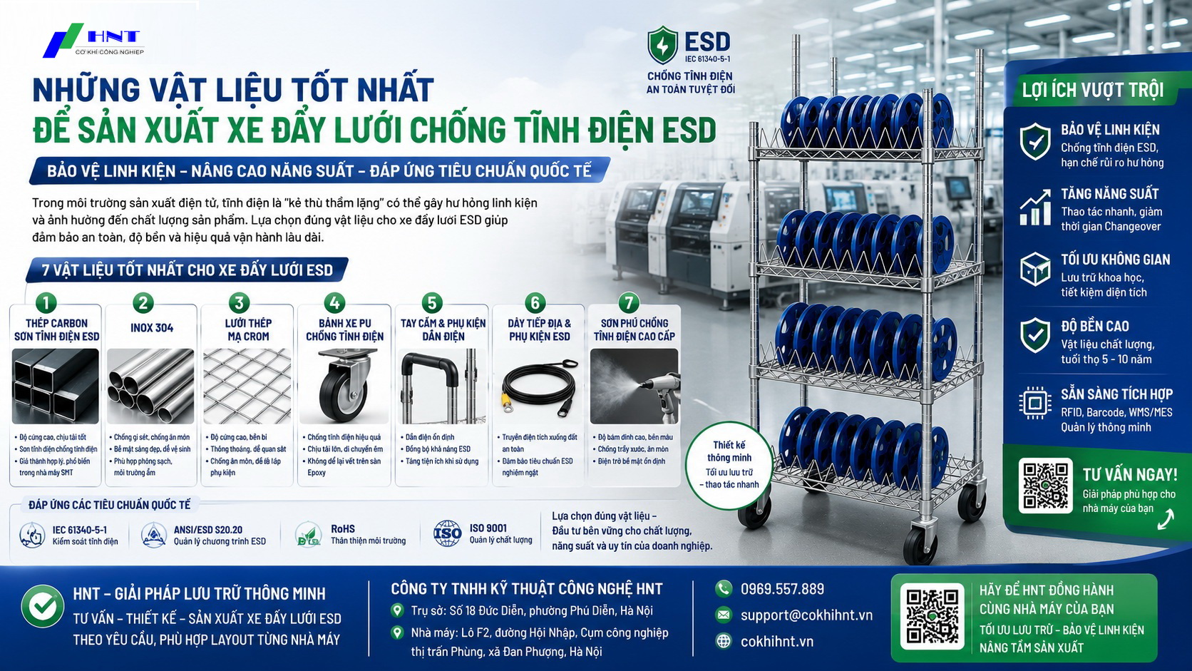 Những vật liệu tốt nhất để sản xuất xe đẩy lưới chống tĩnh điện ESD
