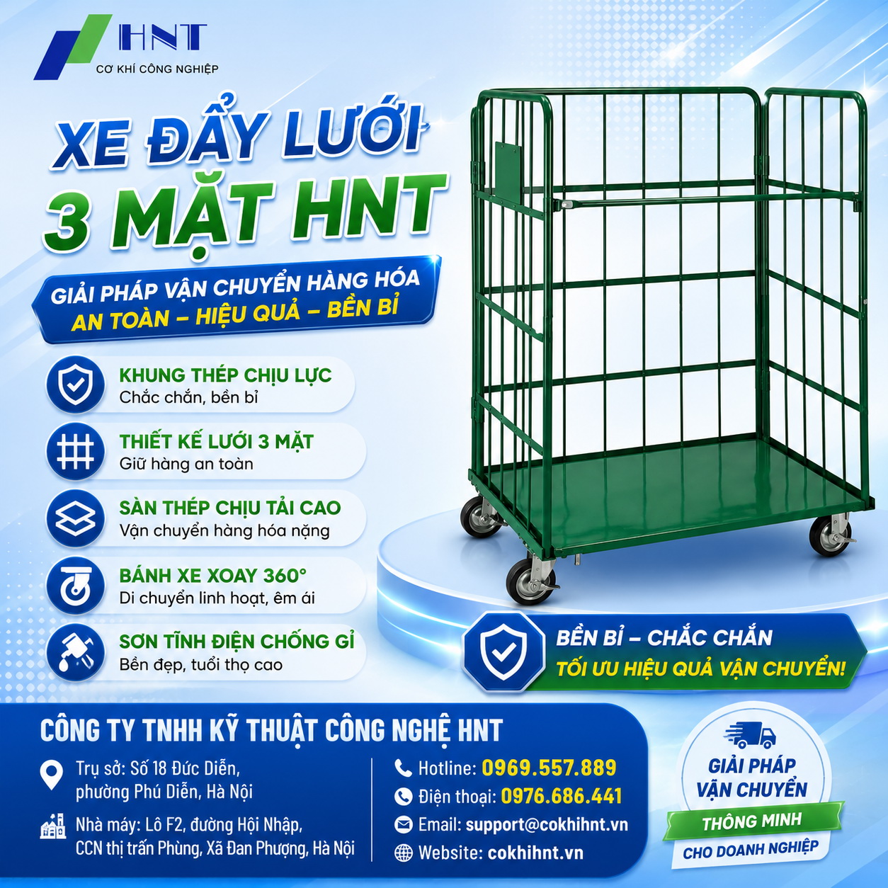 Xe đẩy lưới 3 mặt HNT