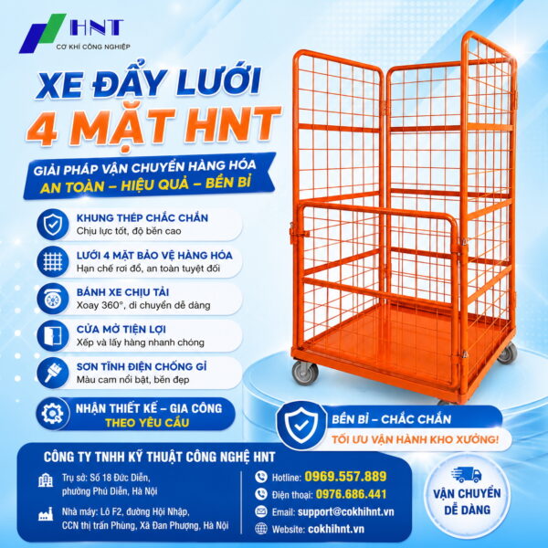 Xe đẩy lưới 4 mặt sơn cam HNT
