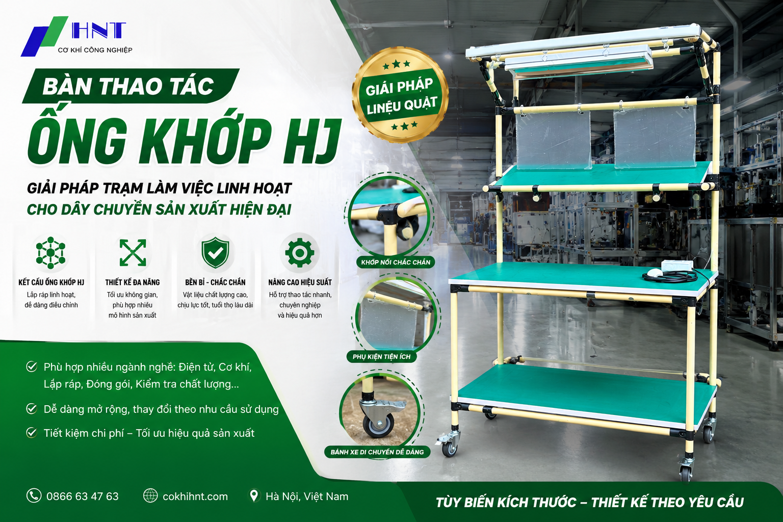 Bàn Thao Tác Ống Khớp HJ – Giải Pháp Trạm Làm Việc Linh Hoạt Cho Dây Chuyền Sản Xuất Hiện Đại