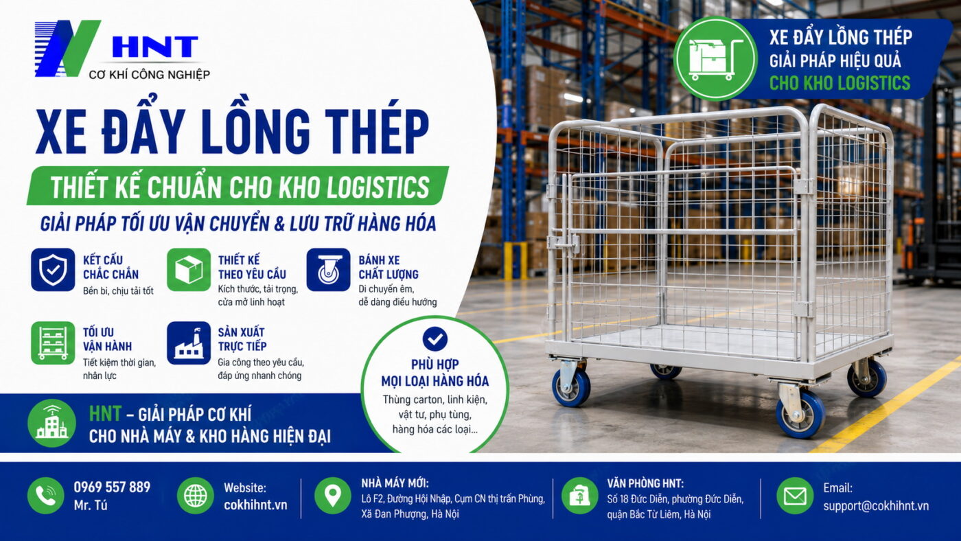 Xe đẩy lồng thép thiết kế chuẩn cho kho logistics