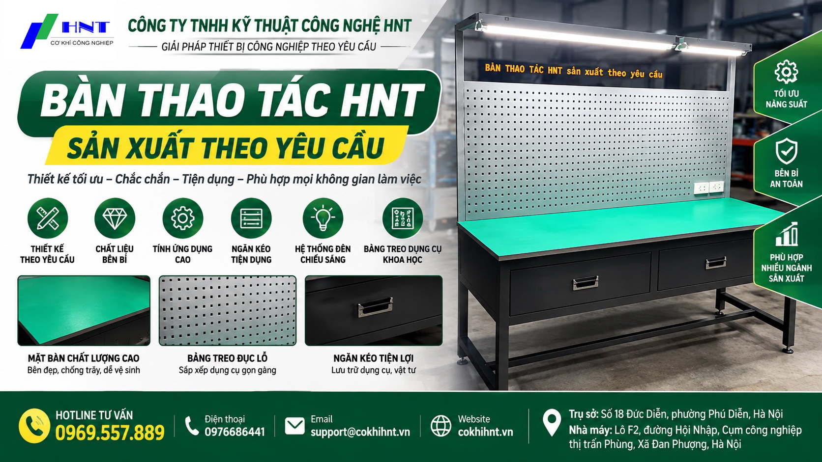 Bàn thao tác HNT - thiết kế theo yêu cầu, tối ưu cho từng không gian.