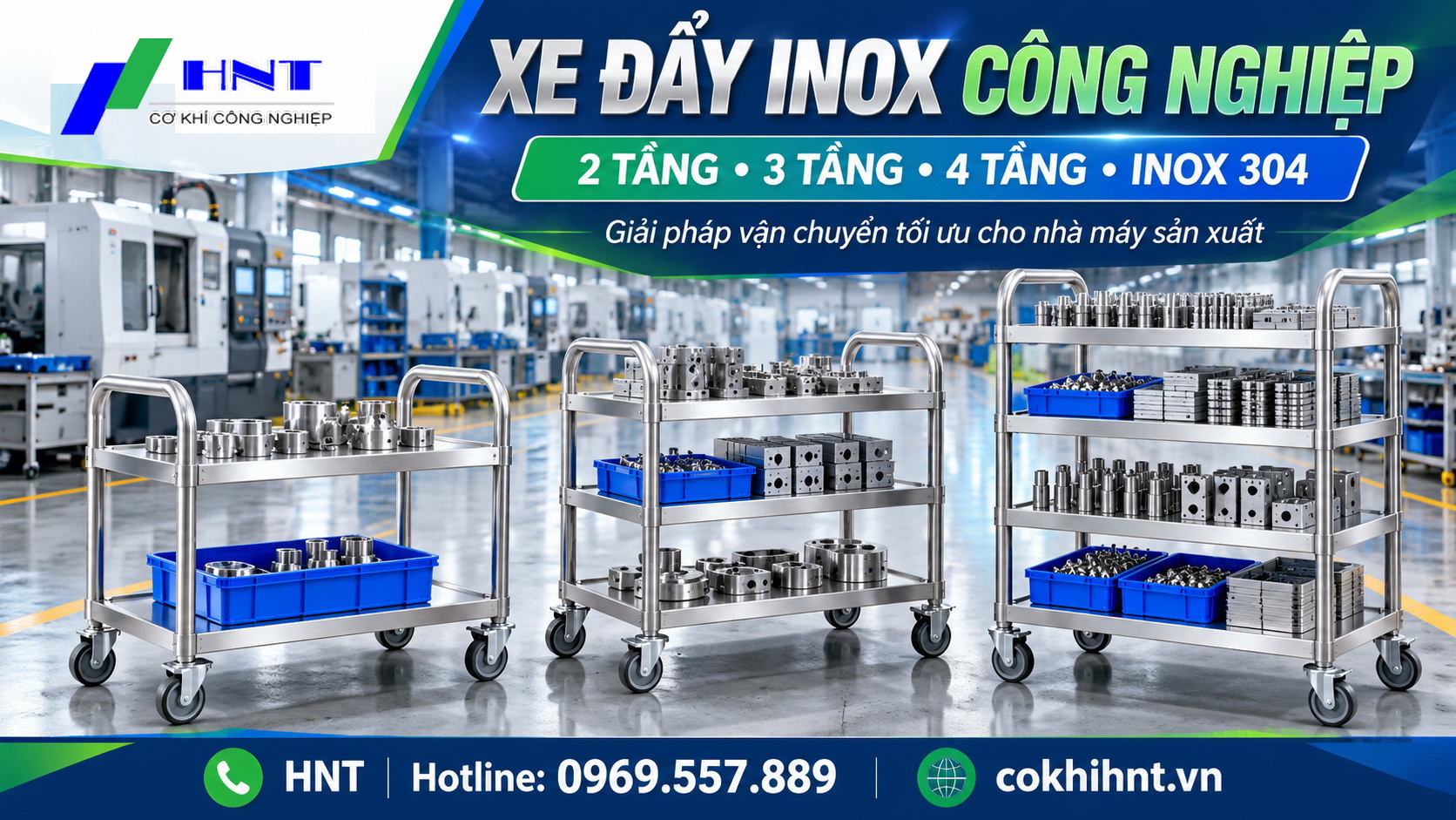 Xe đẩy inox 2 tầng, 3 tầng, 4 tầng, xe đẩy inox 304